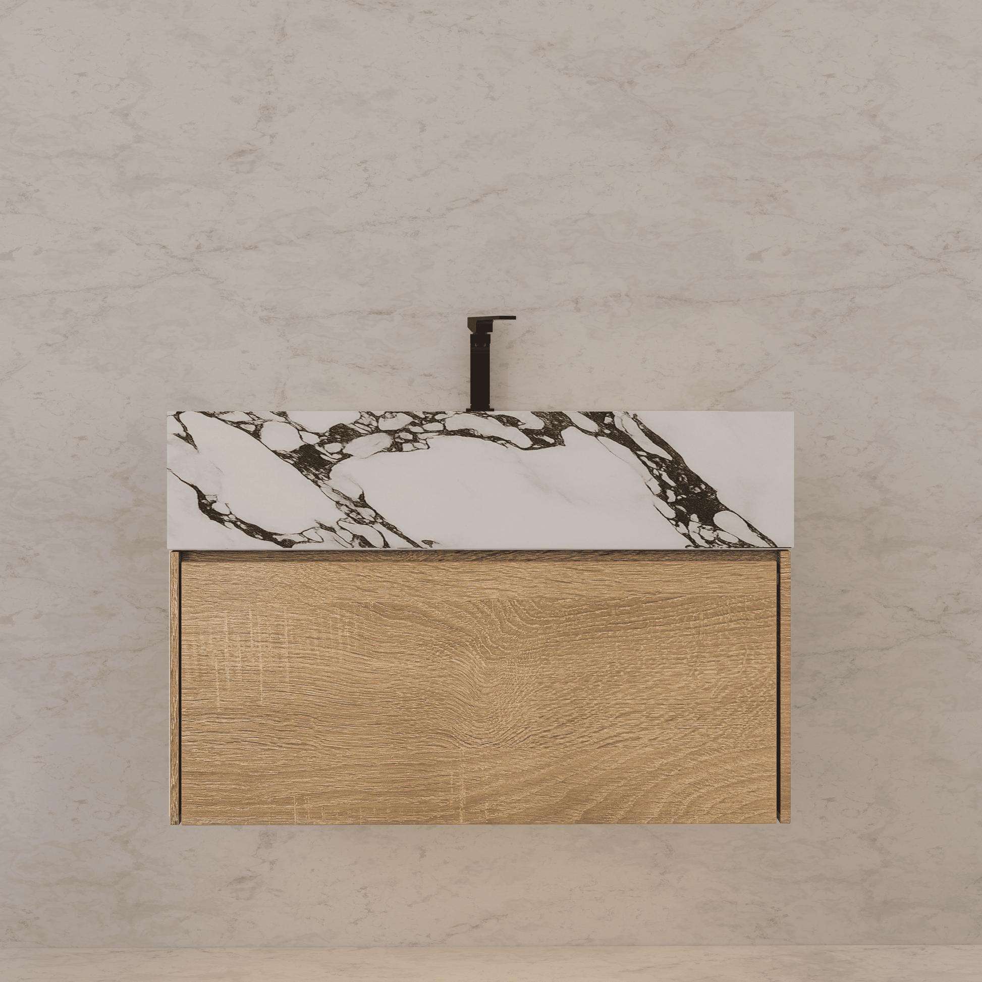 32", 36", 40" Seamless Stone Top with Light Oak Floating Bathroom Vanity