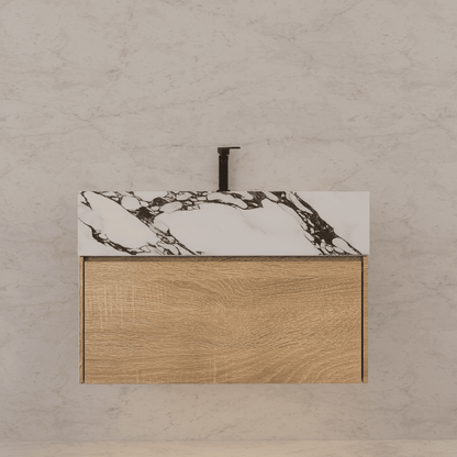 32", 36", 40" Seamless Stone Top with Light Oak Floating Bathroom Vanity