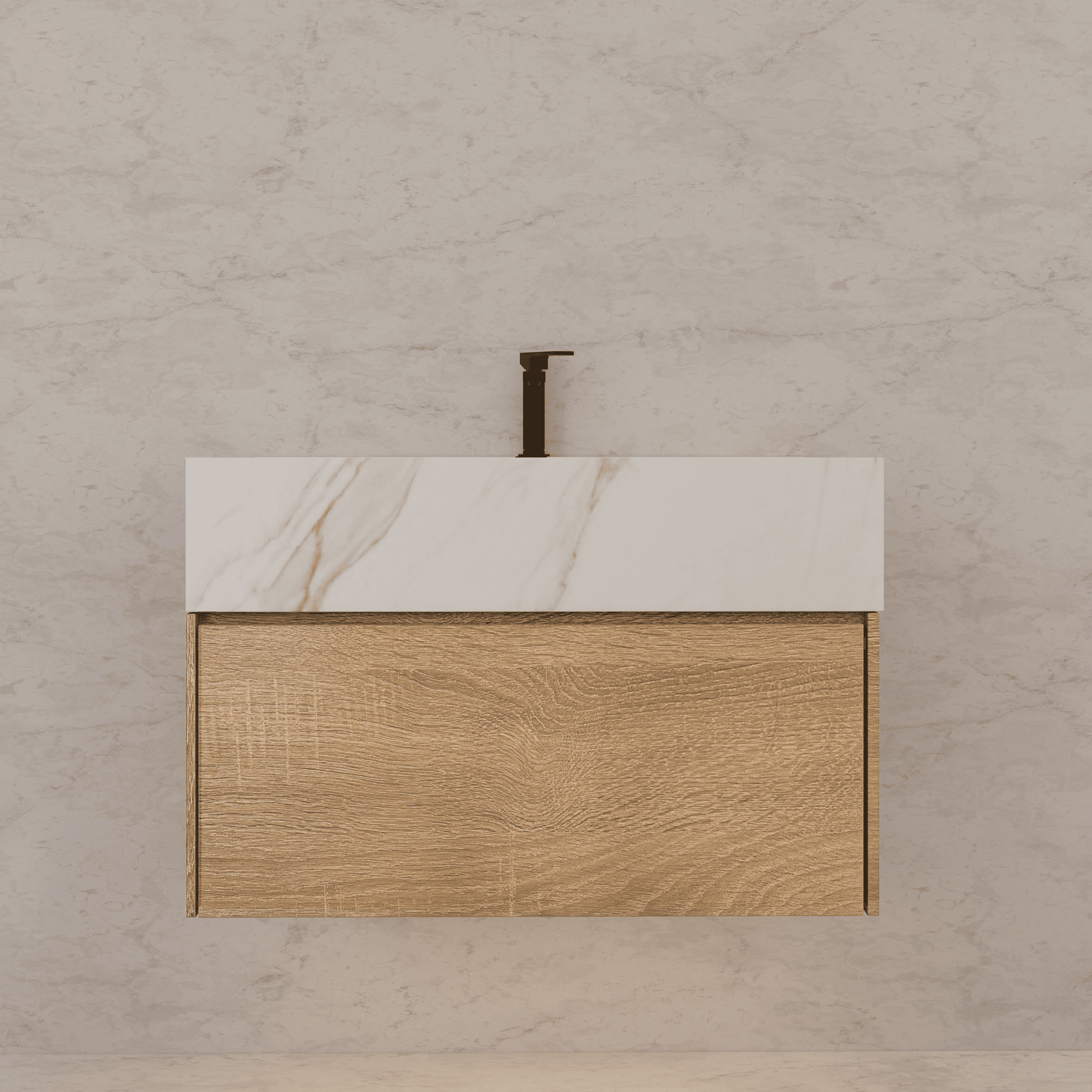 32", 36", 40" Seamless Stone Top with Light Oak Floating Bathroom Vanity