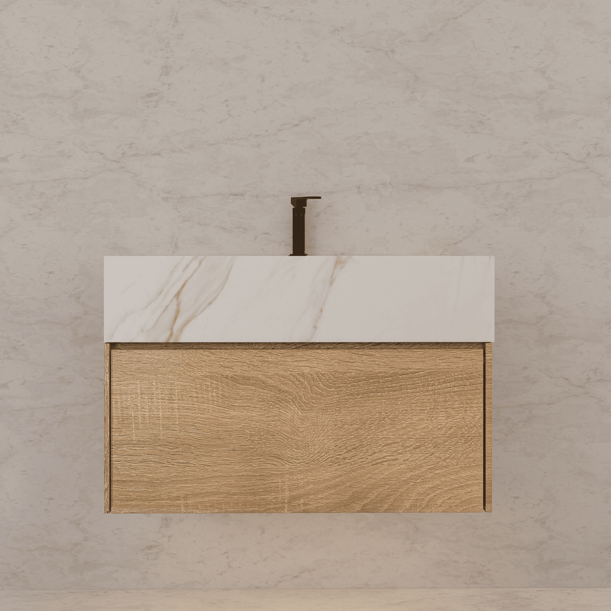 32", 36", 40" Seamless Stone Top with Light Oak Floating Bathroom Vanity