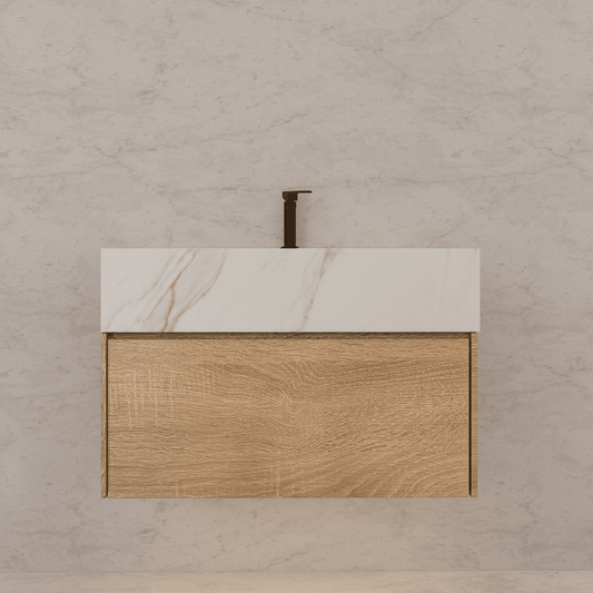 32", 36", 40" Seamless Stone Top with Light Oak Floating Bathroom Vanity