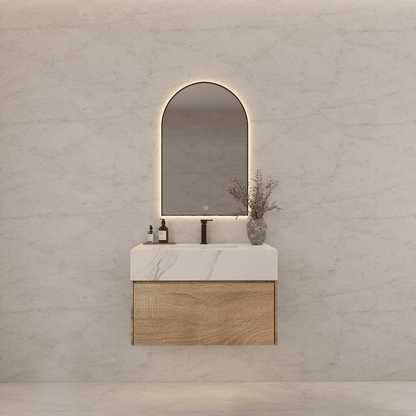 32", 36", 40" Seamless Stone Top with Light Oak Floating Bathroom Vanity