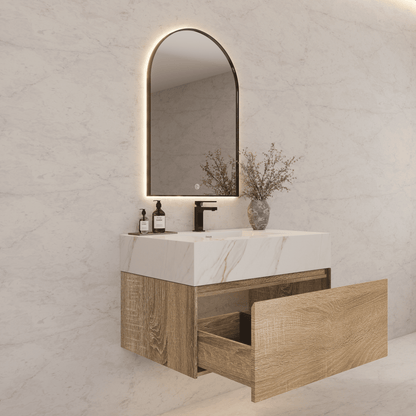 32", 36", 40" Seamless Stone Top with Light Oak Floating Bathroom Vanity