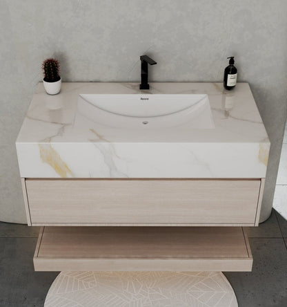 40" White Grey Oak Hotel-Style Floating Bathroom Vanity(Cabinet Only)