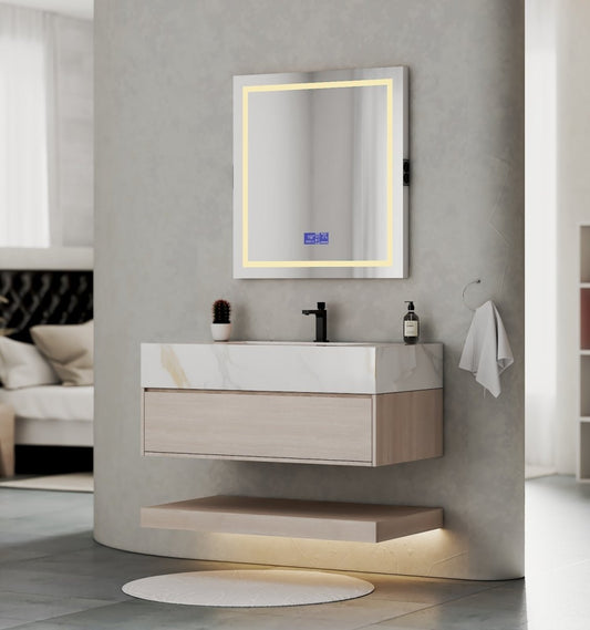 40" White Grey Oak Hotel-Style Floating Bathroom Vanity(Cabinet Only)