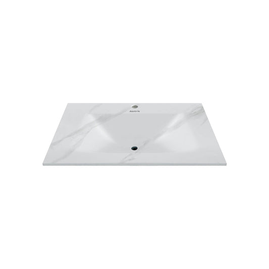 32", 36", 40" Thermoformed Sintered Stone Vanity Top with Integrated Basin – White Carrara