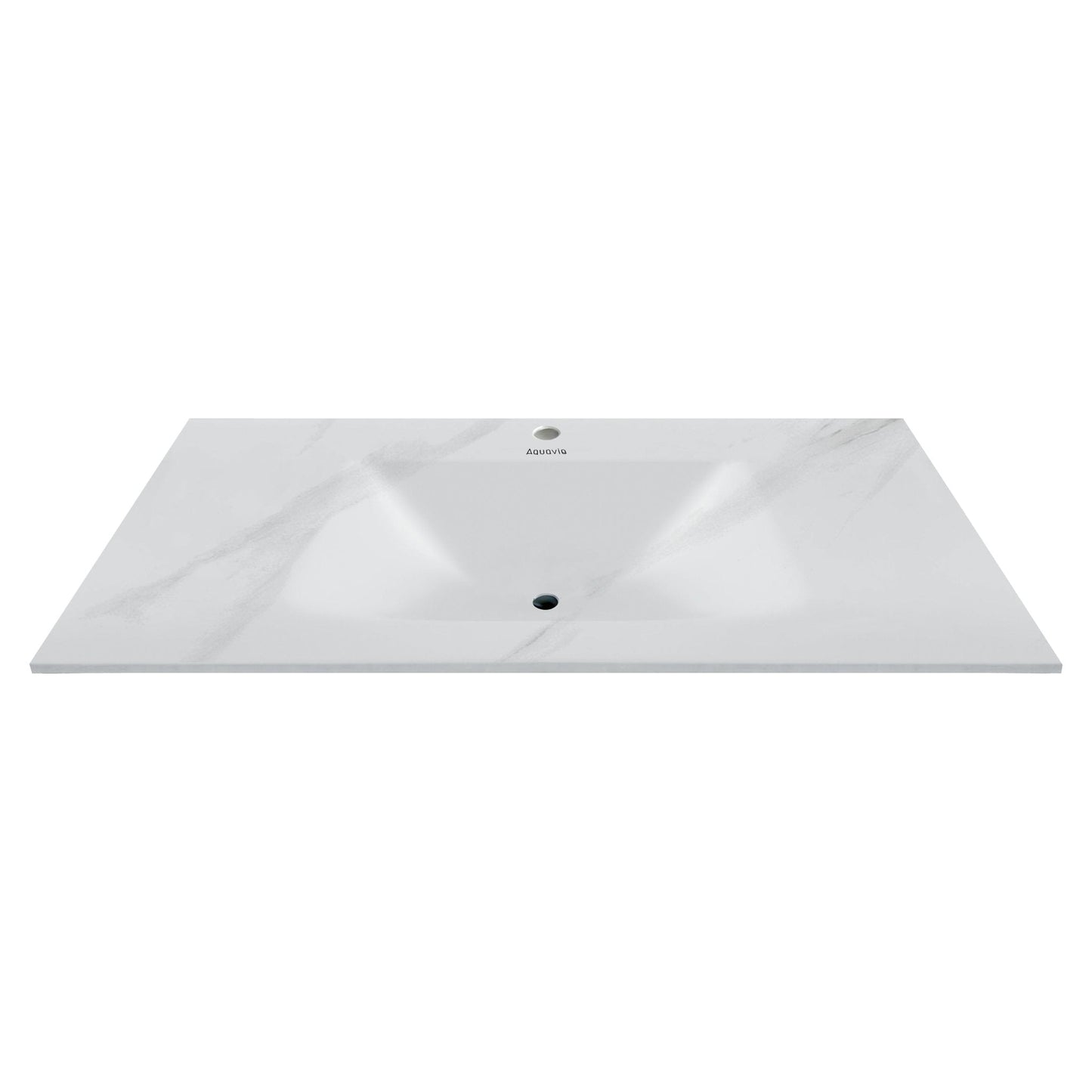 32", 36", 40" Thermoformed Sintered Stone Vanity Top with Integrated Basin – White Carrara