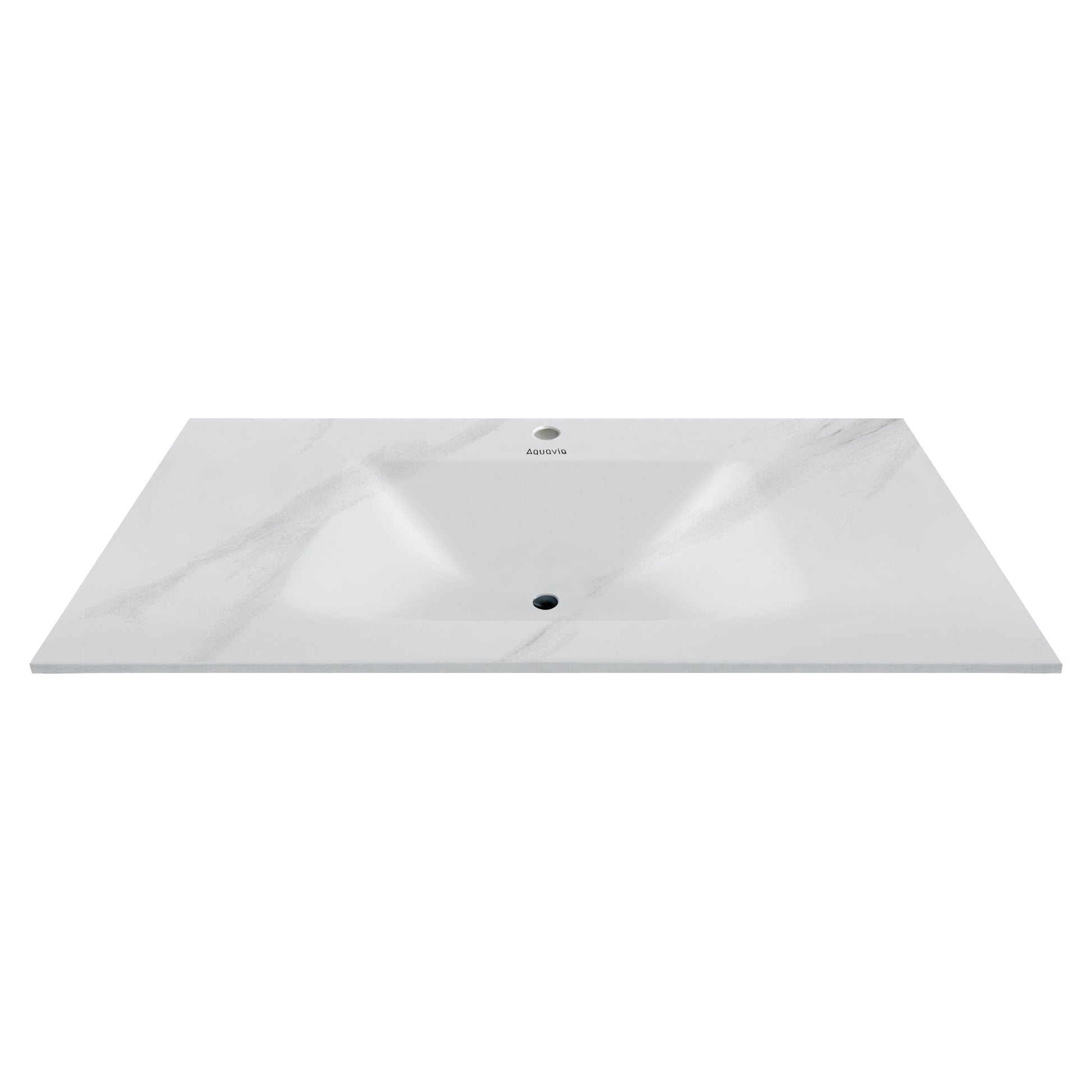 32", 36", 40" Thermoformed Sintered Stone Vanity Top with Integrated Basin – White Carrara
