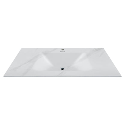 32", 36", 40" Thermoformed Sintered Stone Vanity Top with Integrated Basin – White Carrara