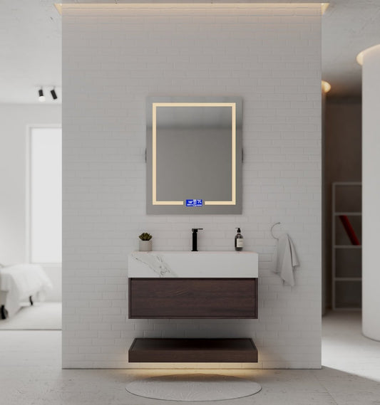 32" Walnut Sintered Stone Top with Hotel-Style Floating Bathroom Vanity