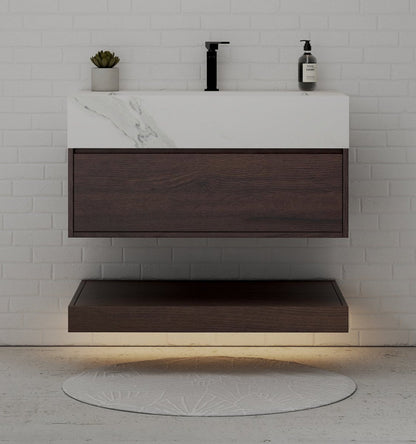 32" Walnut Sintered Stone Top with Hotel-Style Floating Bathroom Vanity