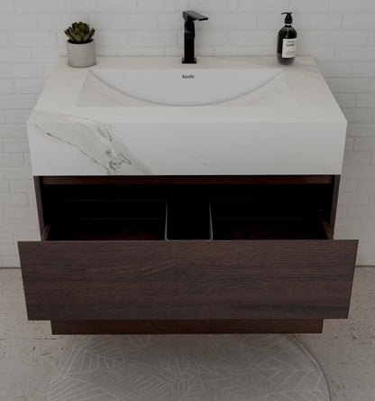 32" Walnut Sintered Stone Top with Hotel-Style Floating Bathroom Vanity