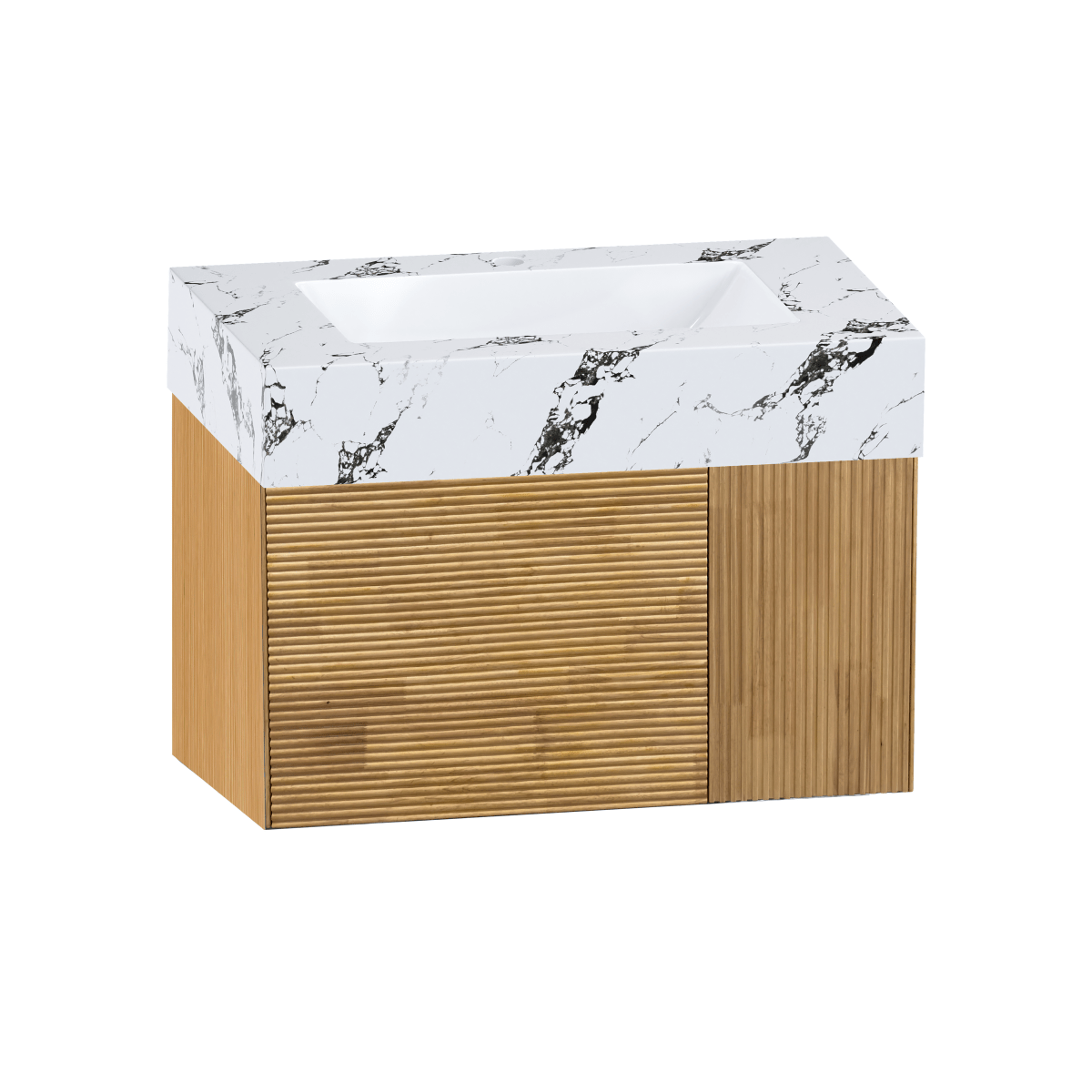 36" Stone Top with Oak Engineered Wood Floating Bathroom Vanity