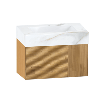 36" Stone Top with Oak Engineered Wood Floating Bathroom Vanity