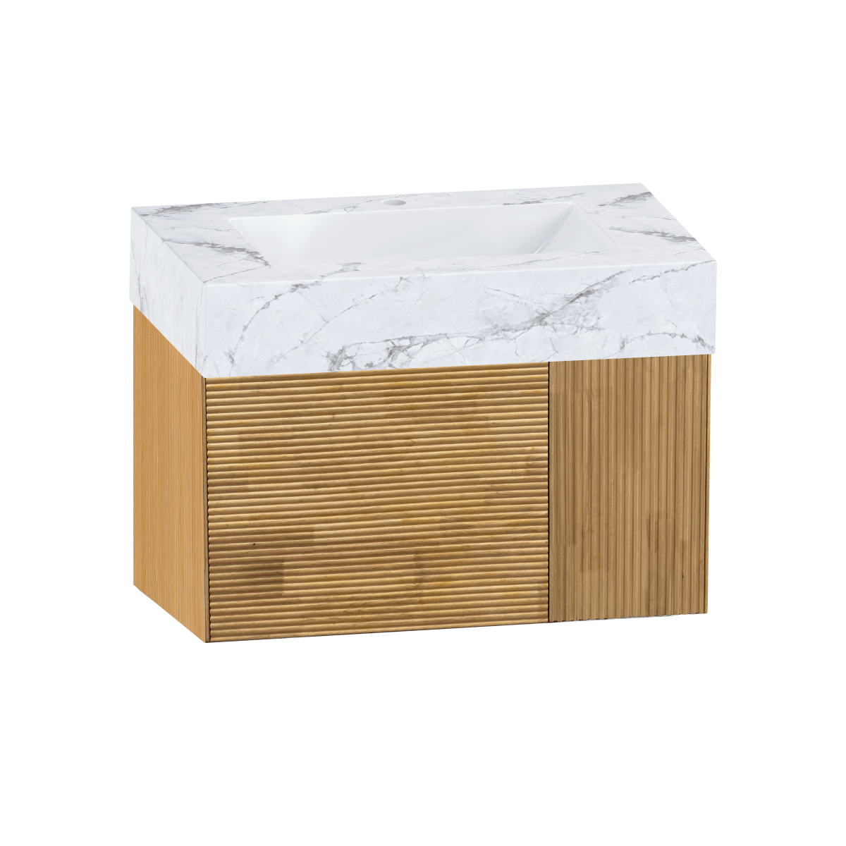 36" Stone Top with Oak Engineered Wood Floating Bathroom Vanity