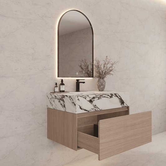 32"/ 36"/40" Smoked Oak Single Sink Floating Bathroom Vanity with Sintered Stone Top