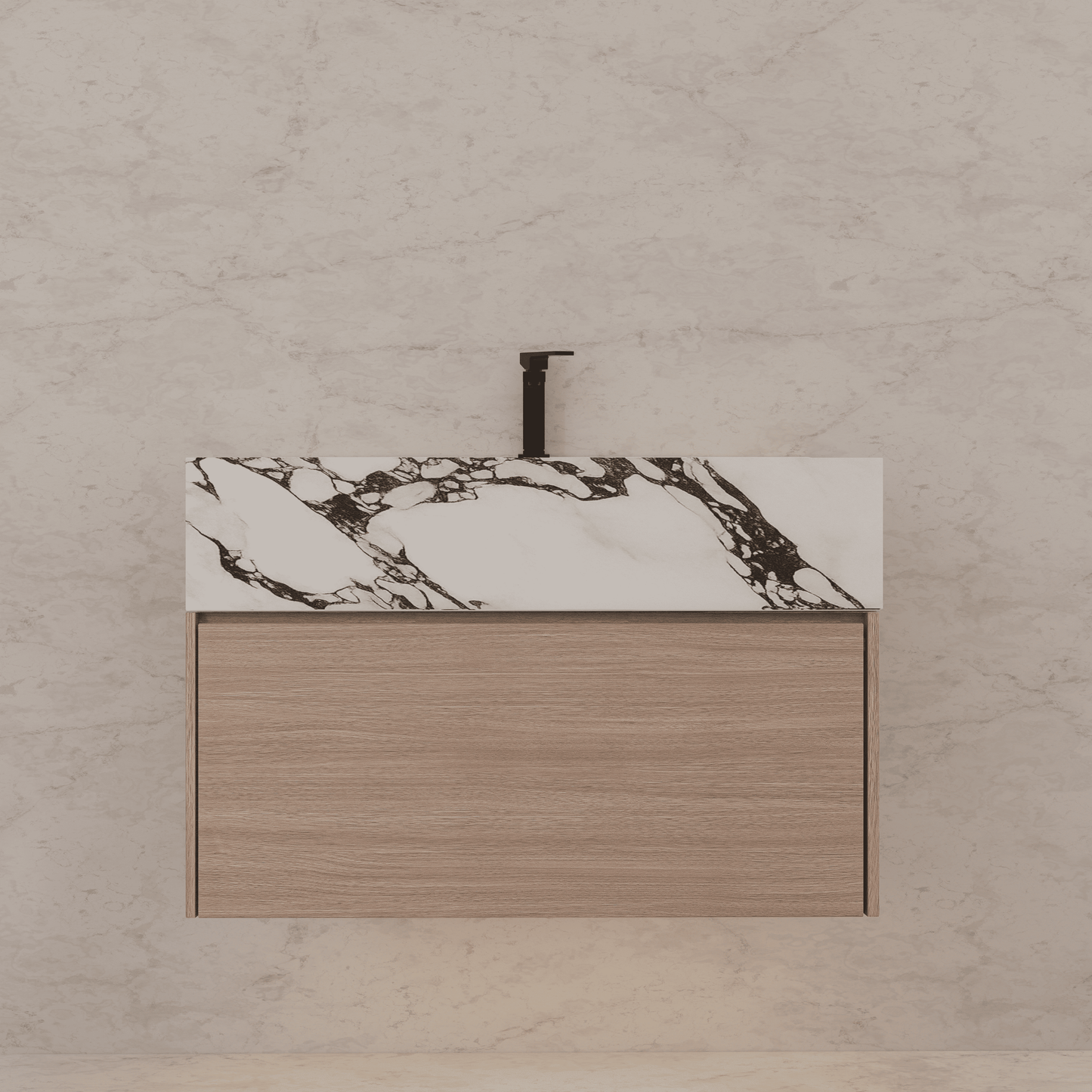32"/ 36"/40" Smoked Oak Single Sink Floating Bathroom Vanity with Sintered Stone Top