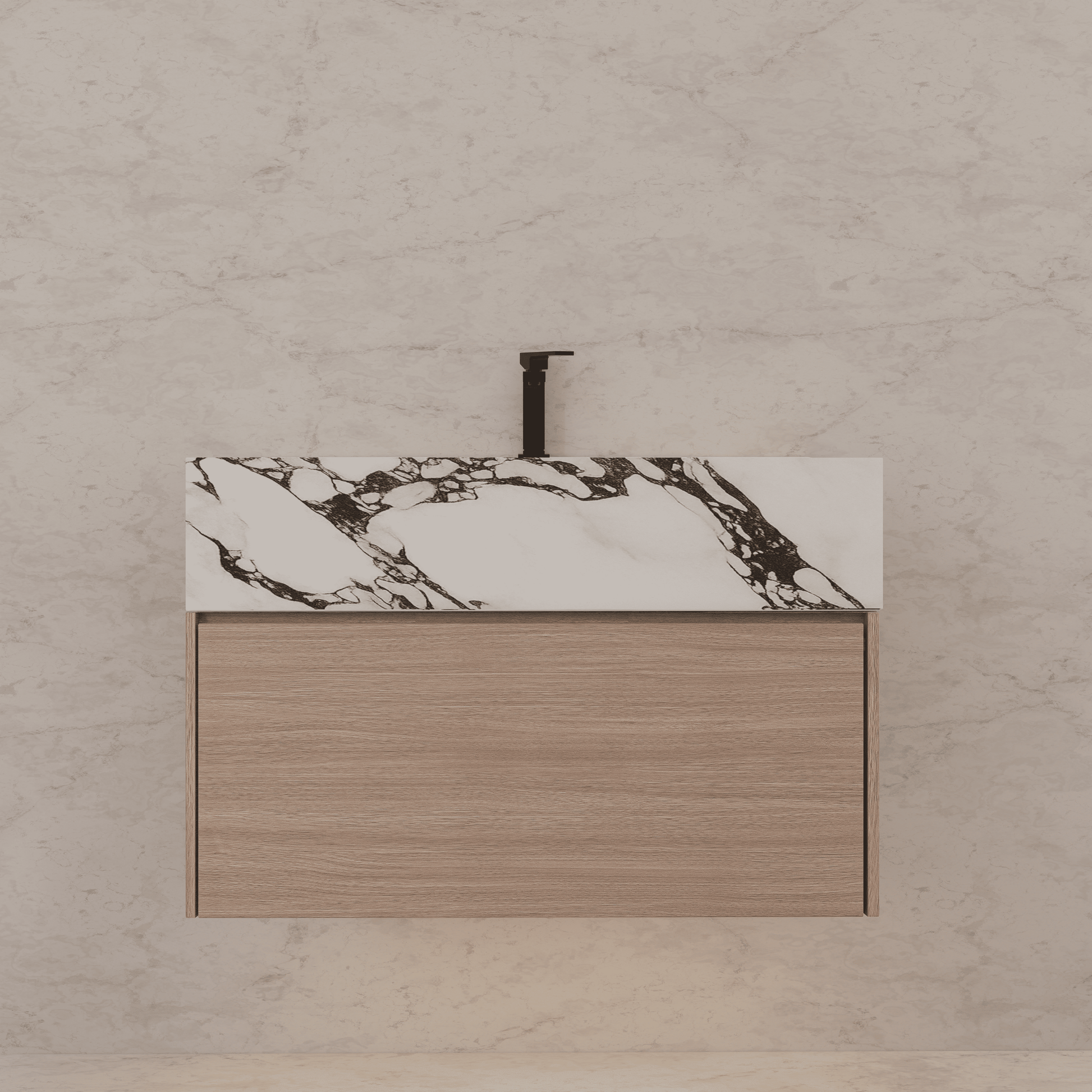32"/ 36"/40" Smoked Oak Single Sink Floating Bathroom Vanity with Sintered Stone Top
