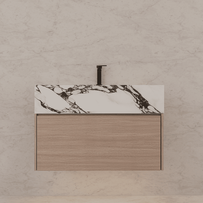 32"/ 36"/40" Smoked Oak Single Sink Floating Bathroom Vanity with Sintered Stone Top