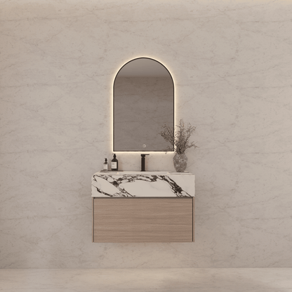 32"/ 36"/40" Smoked Oak Single Sink Floating Bathroom Vanity with Sintered Stone Top