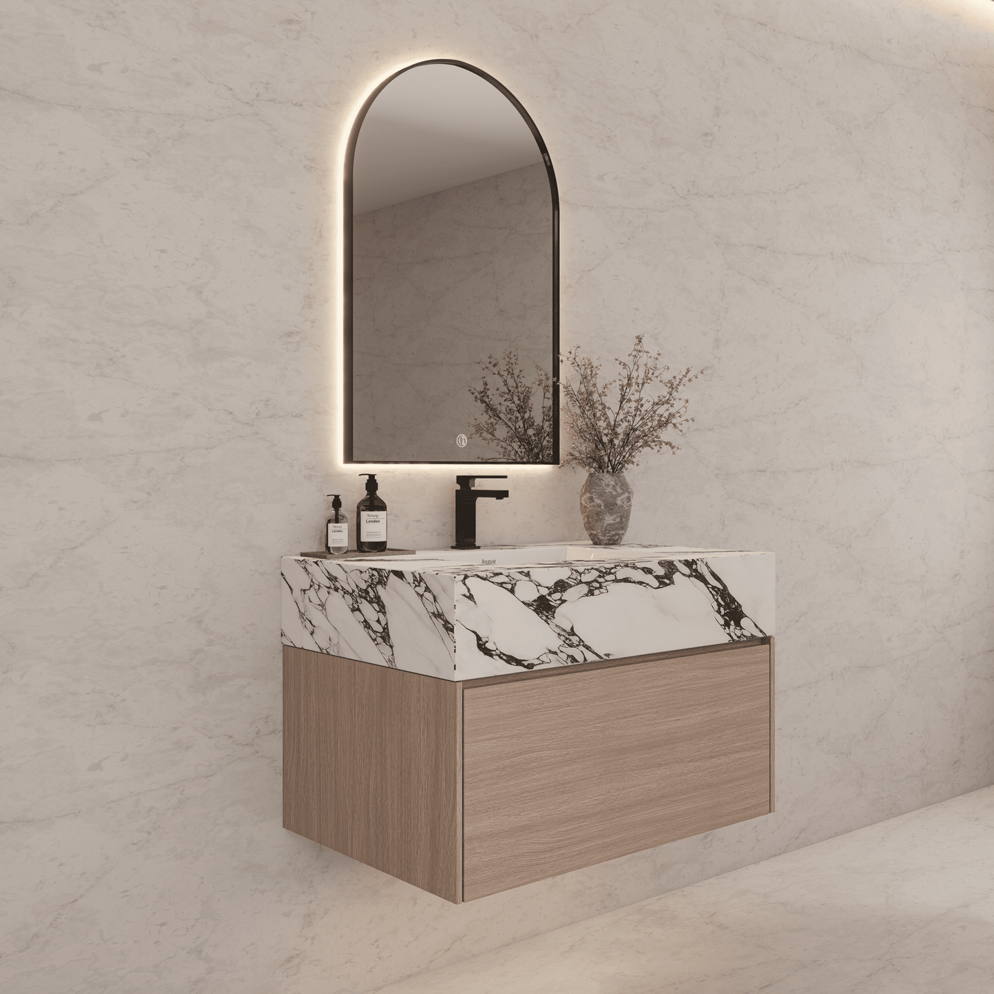 32"/ 36"/40" Smoked Oak Single Sink Floating Bathroom Vanity with Sintered Stone Top