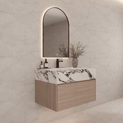 32"/ 36"/40" Smoked Oak Single Sink Floating Bathroom Vanity with Sintered Stone Top