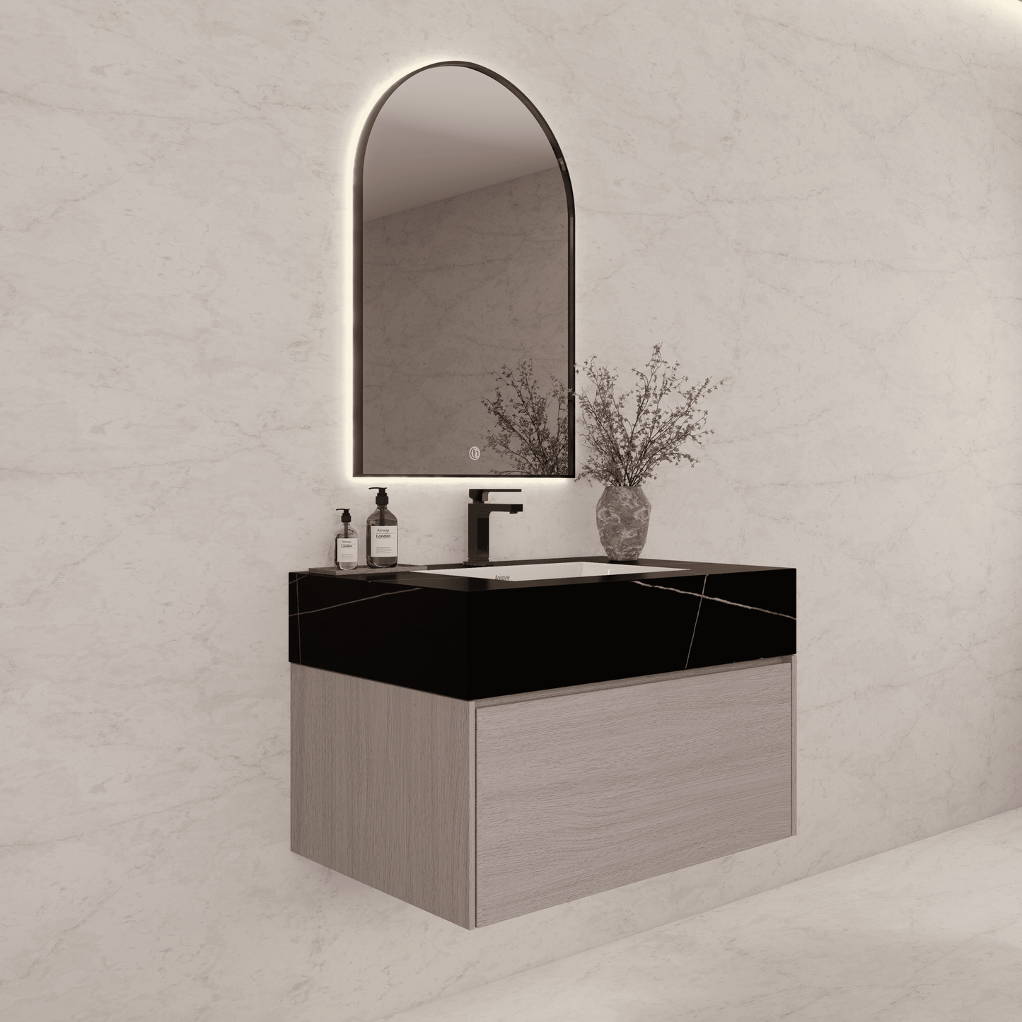 32"/ 36"/40" White Grey Oak Single Sink Floating Bathroom Vanity with Sintered Stone Top