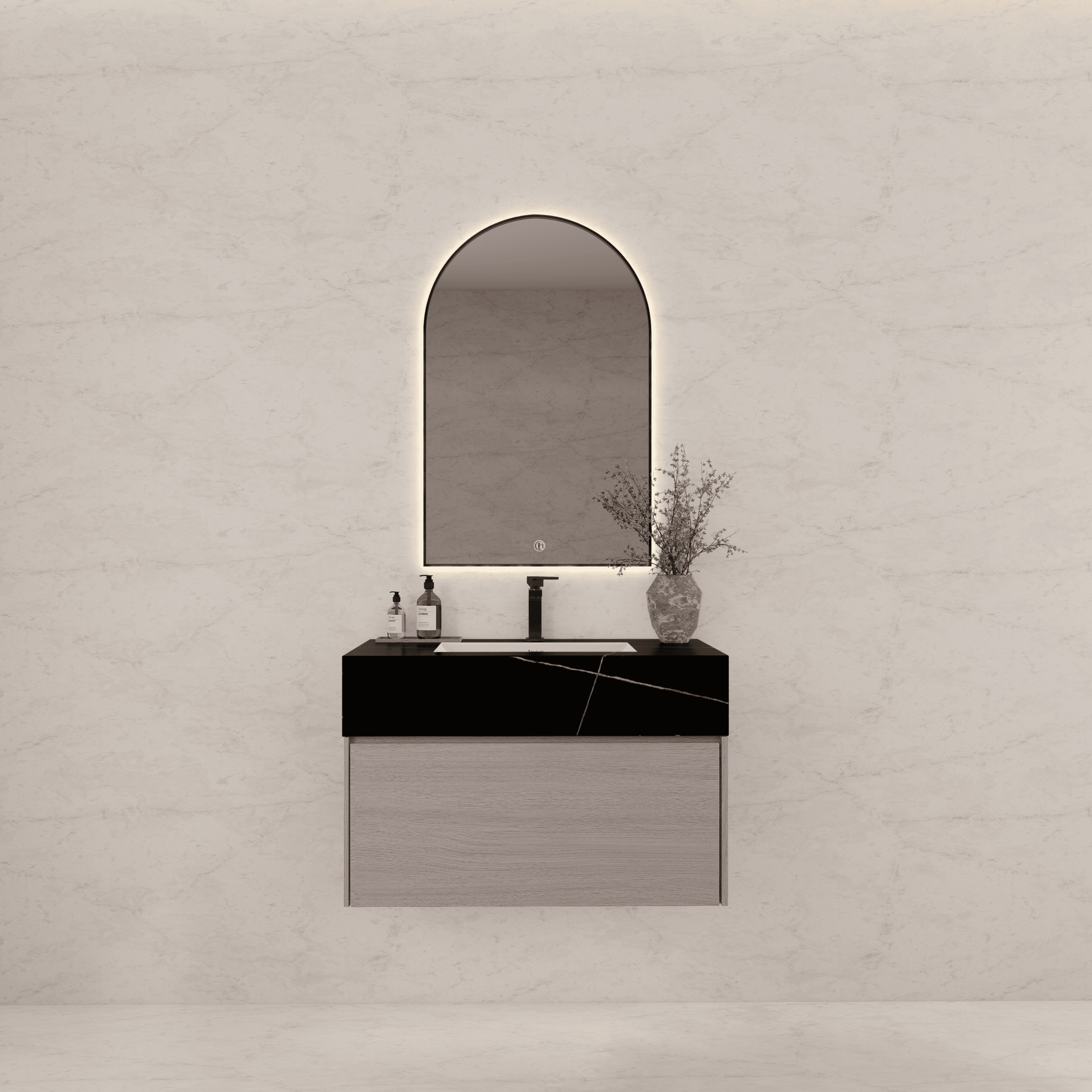 32"/ 36"/40" White Grey Oak Single Sink Floating Bathroom Vanity with Sintered Stone Top