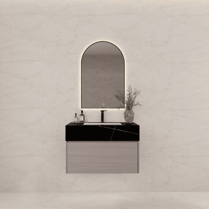 32"/ 36"/40" White Grey Oak Single Sink Floating Bathroom Vanity with Sintered Stone Top