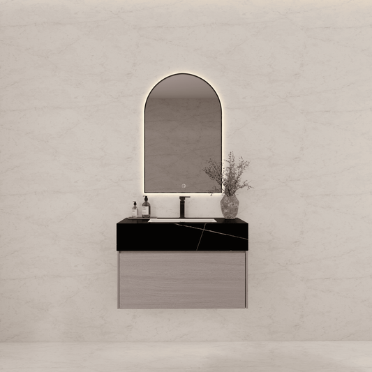 32"/ 36"/40" White Grey Oak Single Sink Floating Bathroom Vanity with Sintered Stone Top