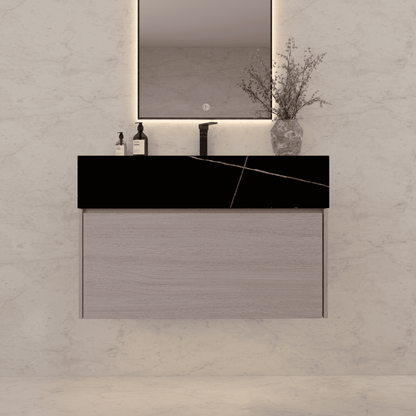 32"/ 36"/40" White Grey Oak Single Sink Floating Bathroom Vanity with Sintered Stone Top