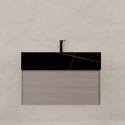 32"/ 36"/40" White Grey Oak Single Sink Floating Bathroom Vanity with Sintered Stone Top