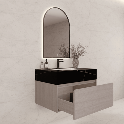 32"/ 36"/40" White Grey Oak Single Sink Floating Bathroom Vanity with Sintered Stone Top