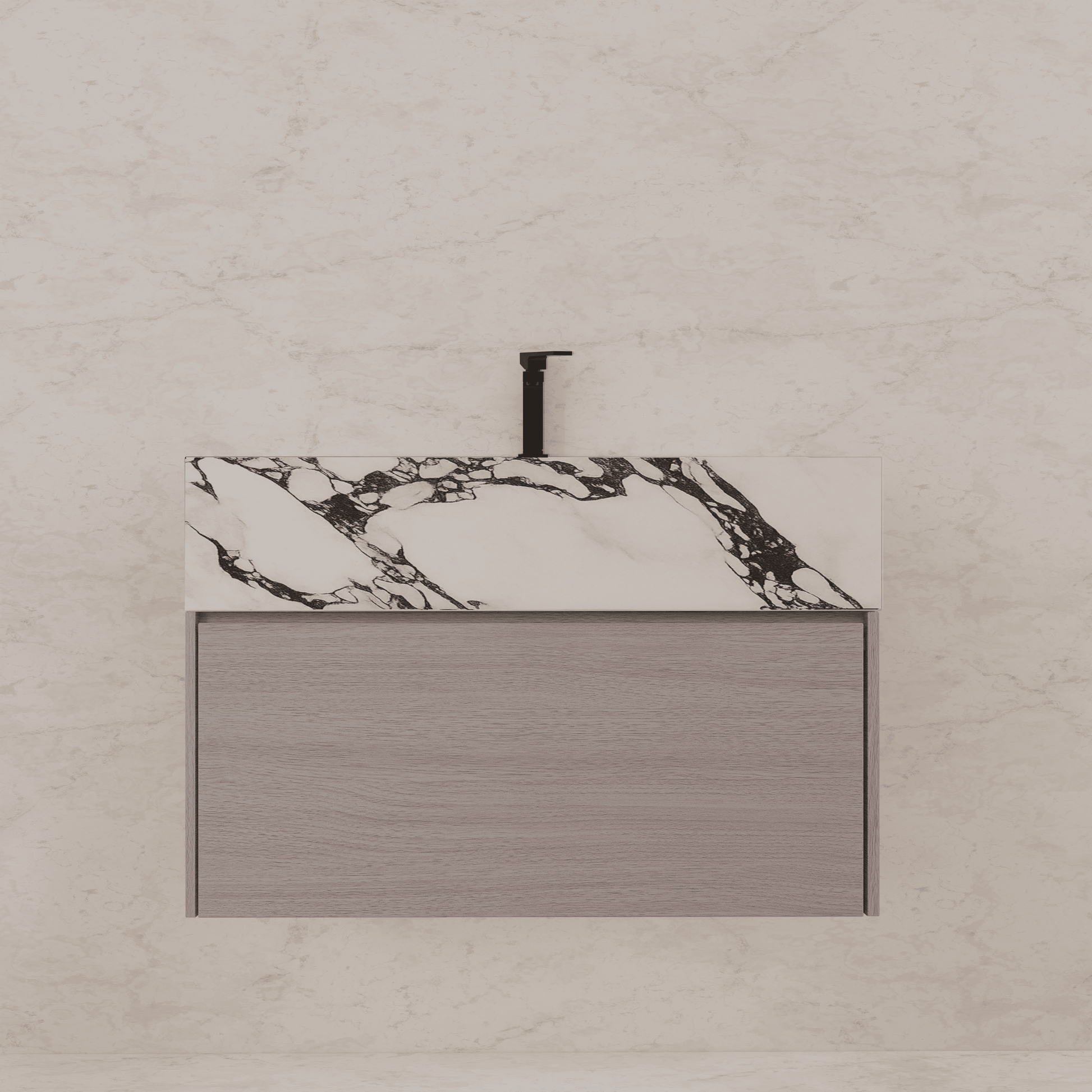 32"/ 36"/40" White Grey Oak Single Sink Floating Bathroom Vanity with Sintered Stone Top