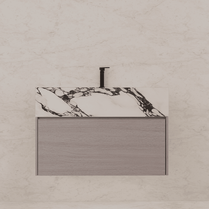 32"/ 36"/40" White Grey Oak Single Sink Floating Bathroom Vanity with Sintered Stone Top