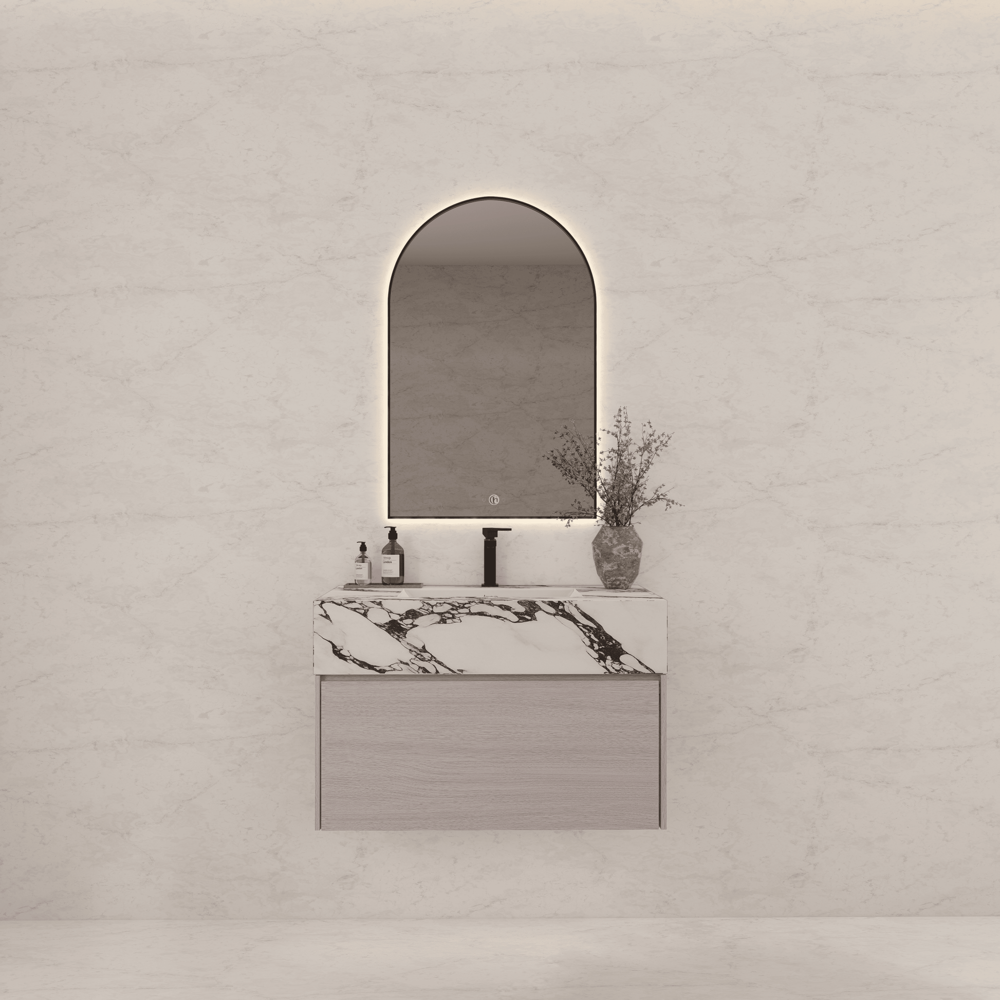 32"/ 36"/40" White Grey Oak Single Sink Floating Bathroom Vanity with Sintered Stone Top