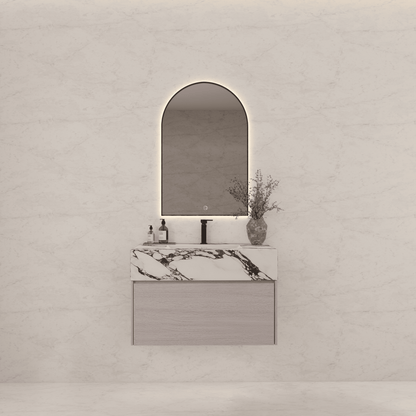 32"/ 36"/40" White Grey Oak Single Sink Floating Bathroom Vanity with Sintered Stone Top