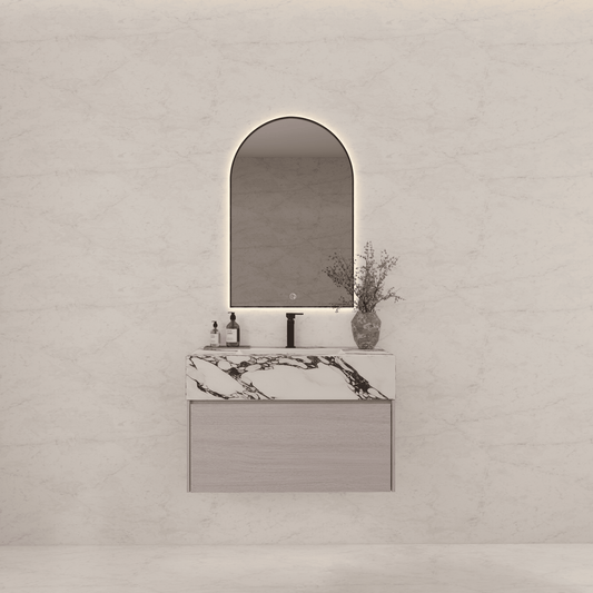 32"/ 36"/40" White Grey Oak Single Sink Floating Bathroom Vanity with Sintered Stone Top