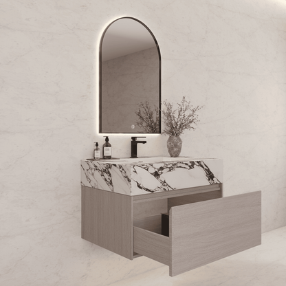 32"/ 36"/40" White Grey Oak Single Sink Floating Bathroom Vanity with Sintered Stone Top