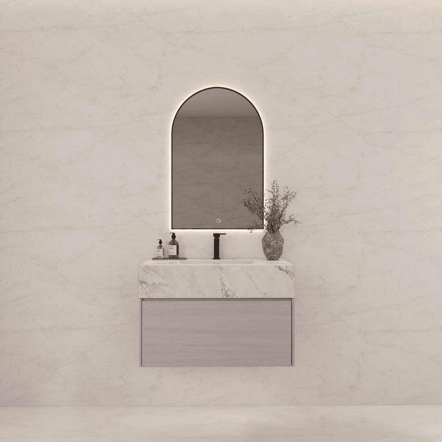32"/ 36"/40" White Grey Oak Single Sink Floating Bathroom Vanity with Sintered Stone Top