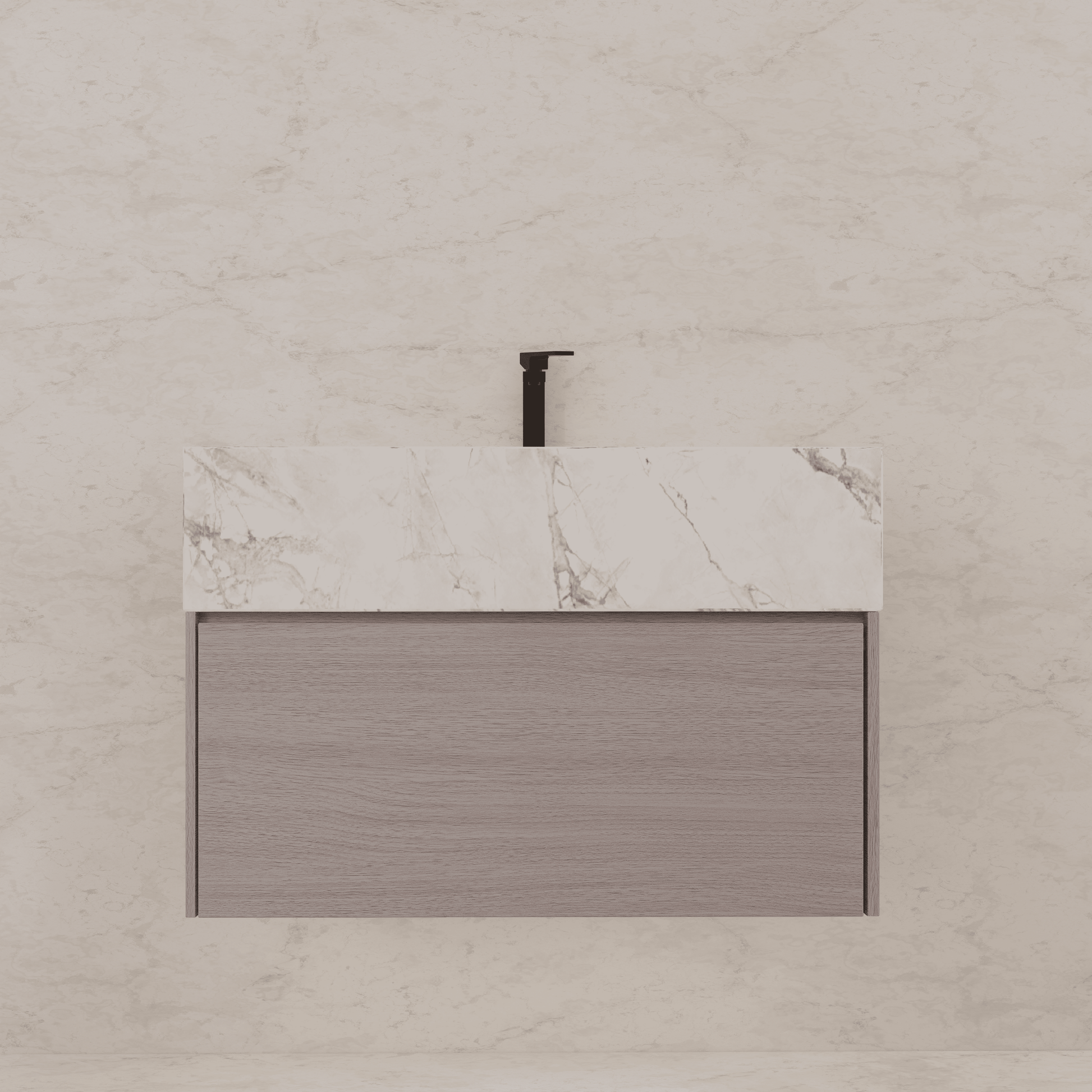 32"/ 36"/40" White Grey Oak Single Sink Floating Bathroom Vanity with Sintered Stone Top