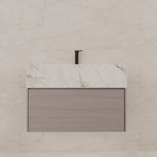 32"/ 36"/40" White Grey Oak Single Sink Floating Bathroom Vanity with Sintered Stone Top