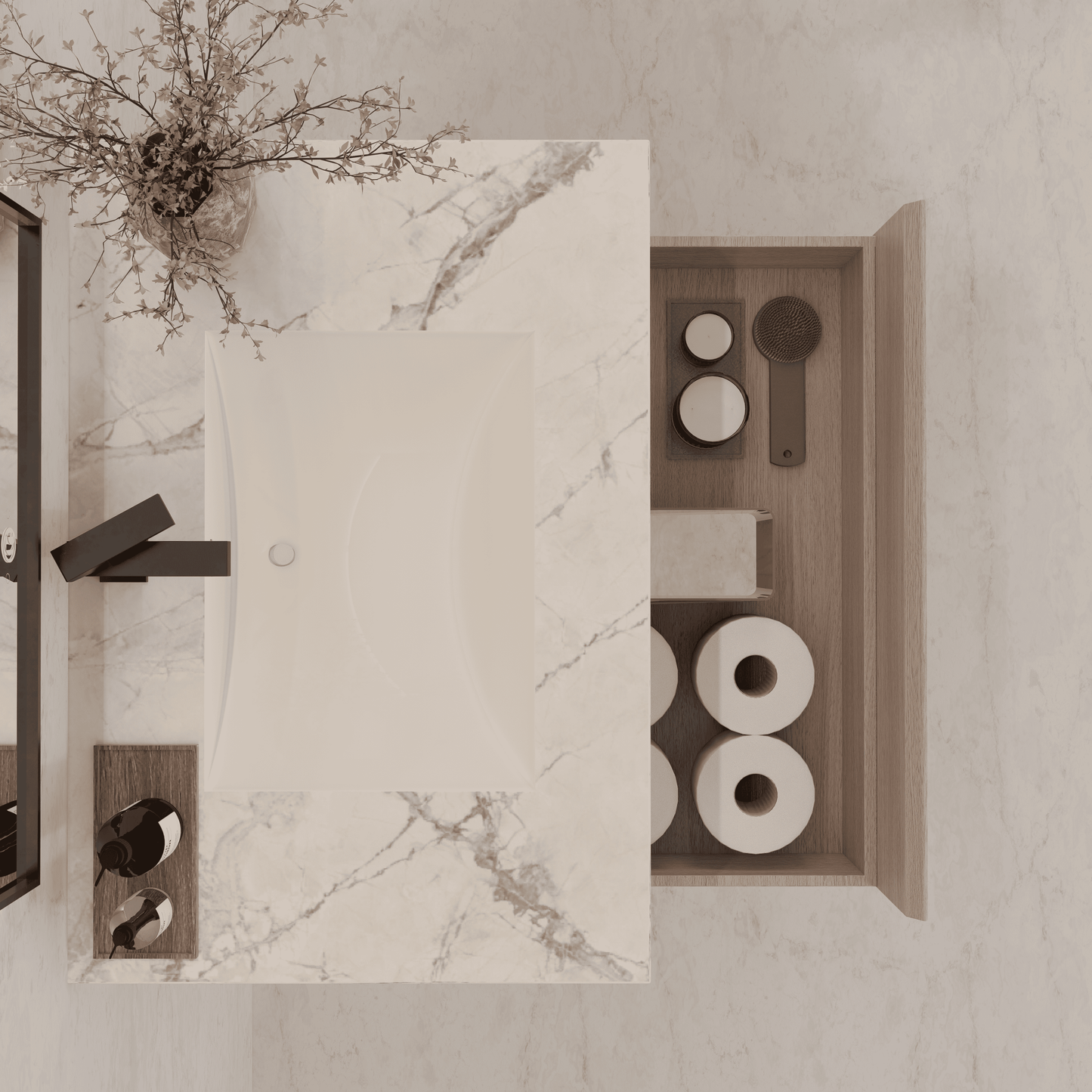 32"/ 36"/40" White Grey Oak Single Sink Floating Bathroom Vanity with Sintered Stone Top