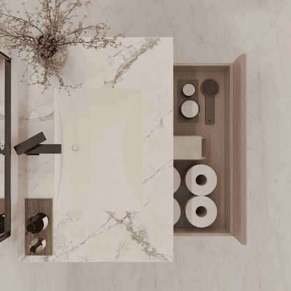32"/ 36"/40" White Grey Oak Single Sink Floating Bathroom Vanity with Sintered Stone Top