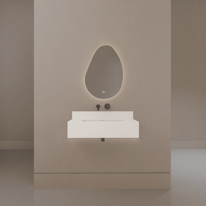 32" / 40" Monolithic Floating Vanity & Integrated Top | Glacier White Sintered Stone Single Sink with Hidden Drain