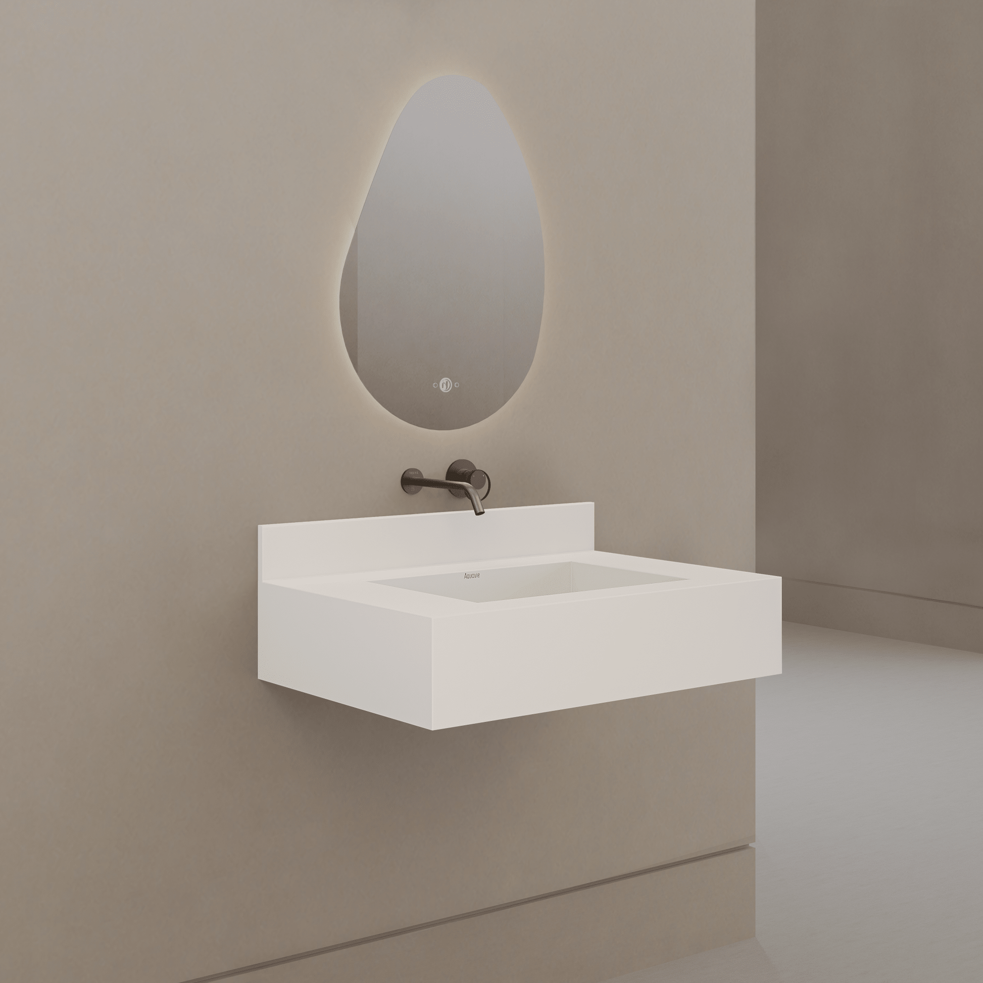 32" / 40" Monolithic Floating Vanity & Integrated Top | Glacier White Sintered Stone Single Sink with Hidden Drain