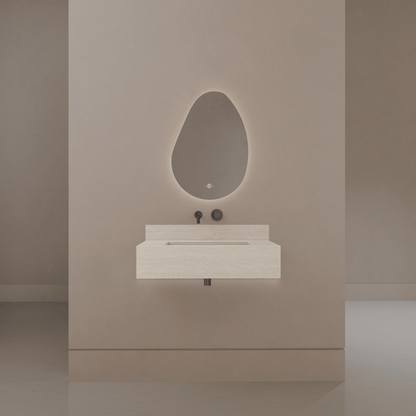 32" / 40" Monolithic Floating Vanity & Integrated Top | Ivory Sand Sintered Stone Single Sink with Hidden Drain