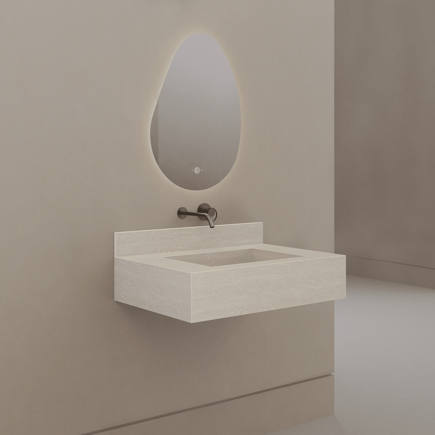 32" / 40" Monolithic Floating Vanity & Integrated Top | Ivory Sand Sintered Stone Single Sink with Hidden Drain