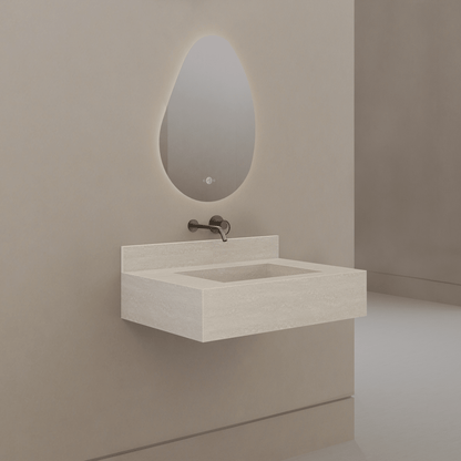 32" / 40" Monolithic Floating Vanity & Integrated Top | Ivory Sand Sintered Stone Single Sink with Hidden Drain