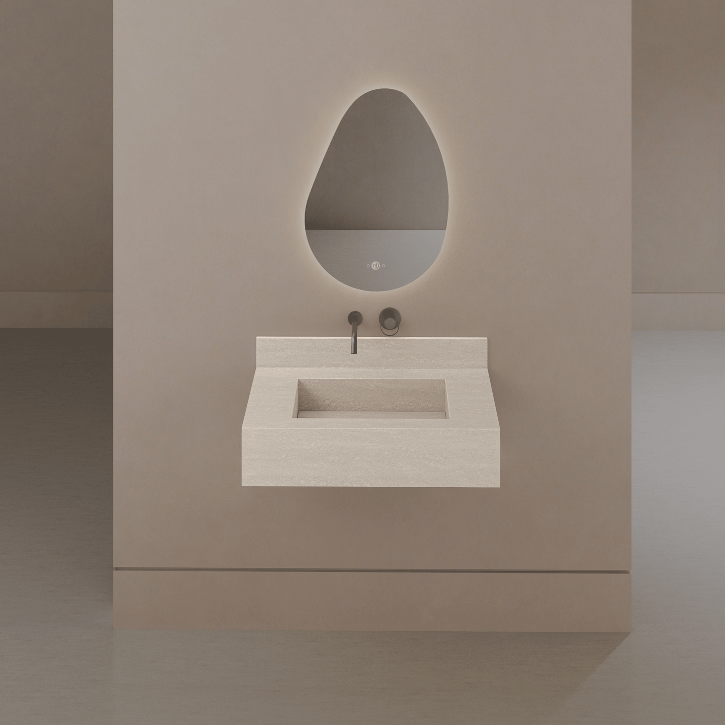 32" / 40" Monolithic Floating Vanity & Integrated Top | Ivory Sand Sintered Stone Single Sink with Hidden Drain